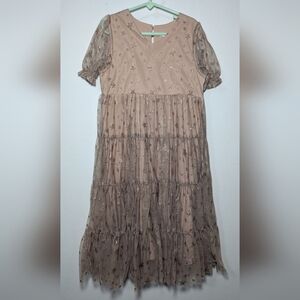 Noralee Dottie Dress Mocha Glitter Stars Tiered Tulle Formal Easter Girls Size 8